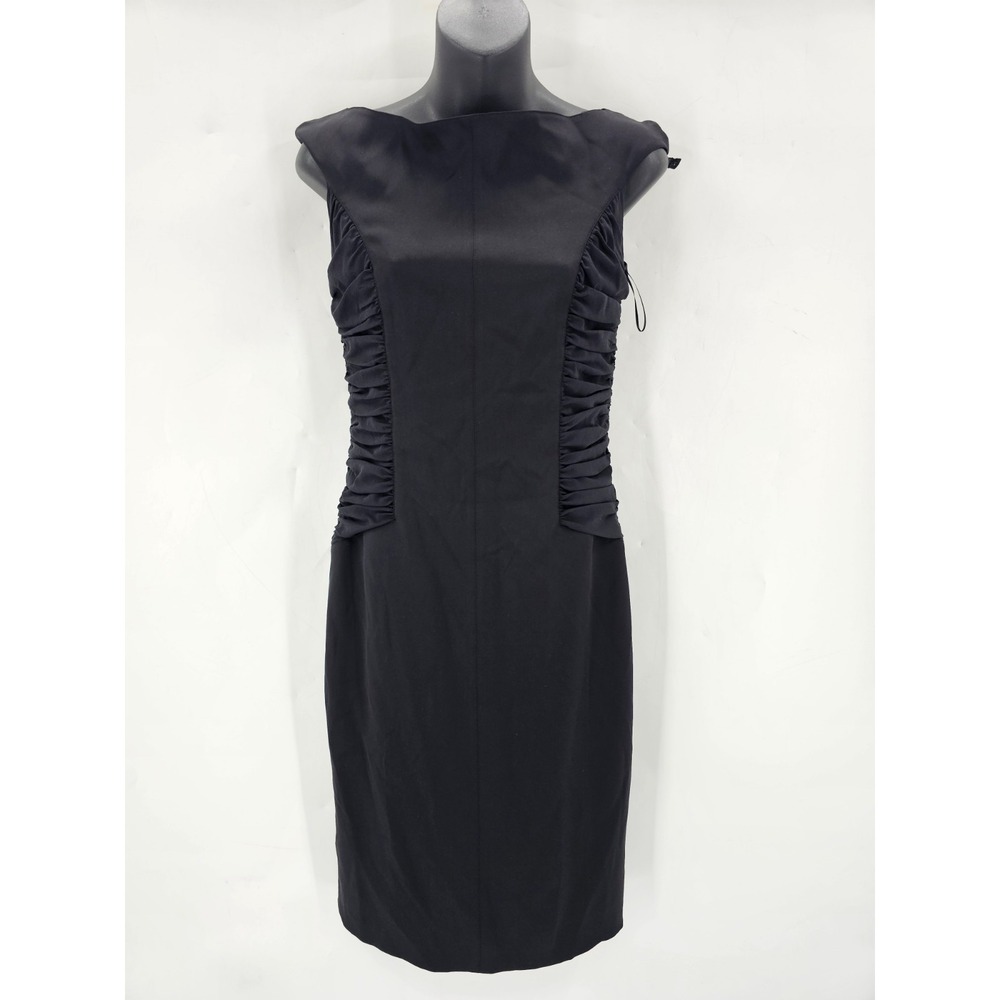 Escada Coutur Black Dress Rouched Sides Zip Up Back Form Fit Silk W's‎ Sz 36